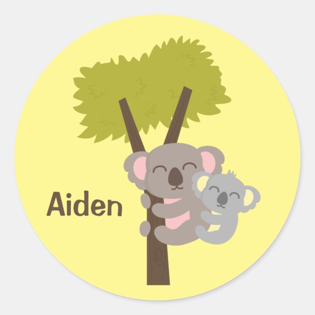 Cute Baby Koala Bear and Mommy For Kids Classic Round Sticker (Front)