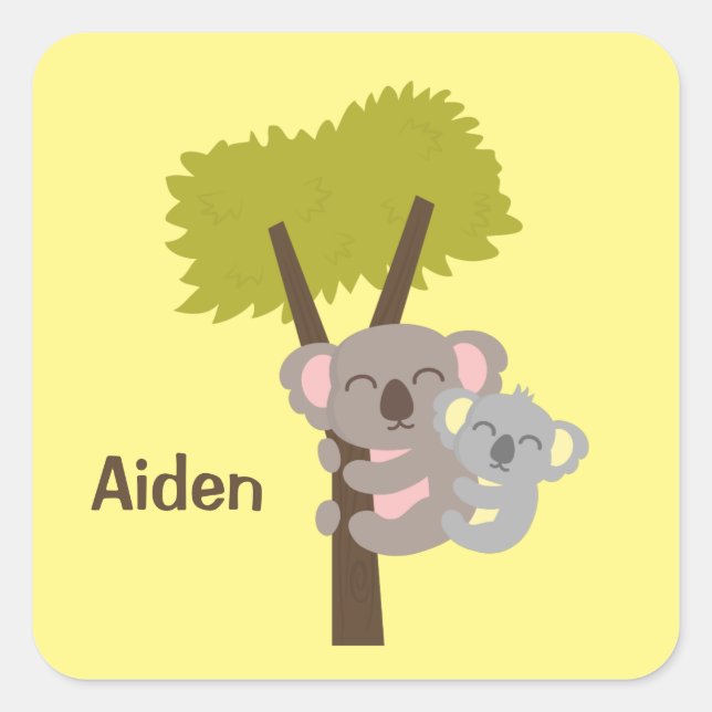 Cute Baby Koala Bear and Mommy For Kids Square Sticker (Front)