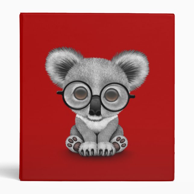 Cute Baby Koala Bear Cub Wearing Glasses on Red Binder (Front)
