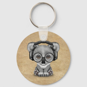 Cute Baby Koala Bear Dj Wearing Headphones Keychain