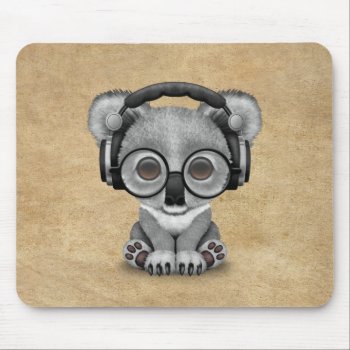 Cute Baby Koala Bear Dj Wearing Headphones Mouse Pad by crazycreatures at Zazzle
