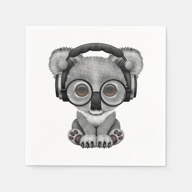 Cute Baby Koala Bear Dj Wearing Headphones Paper Napkins (Front)