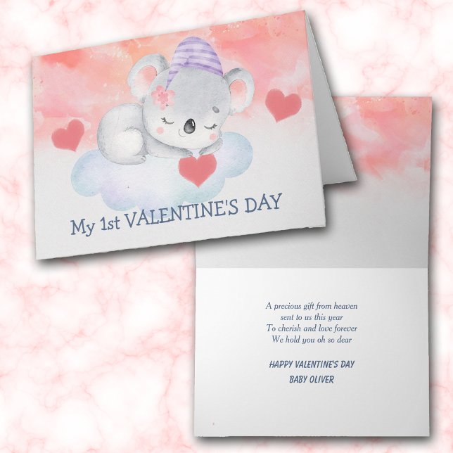 Cute Baby Koala Bear First Valentine's Day Holiday Card (Creator Uploaded)