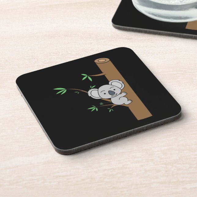 Cute Baby Koala Climbing A Eucalyptus Tree Beverage Coaster (Left Side)
