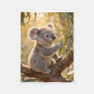 Cute Baby Koala Climbing Tree Branch Fleece Blanke Blanket