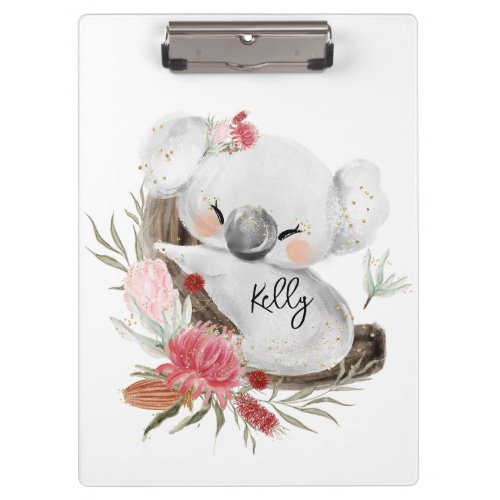 Cute Baby Koala Gold Speckle Custom Name           Clipboard