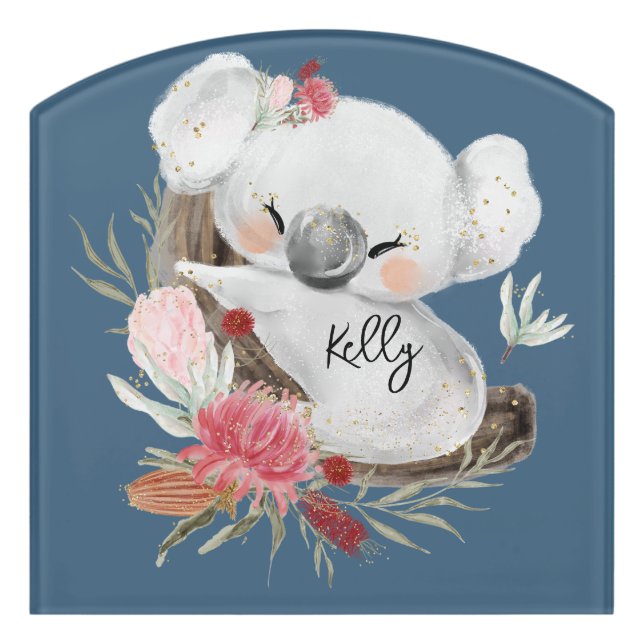 Cute Baby Koala Gold Speckle Custom Name         Door Sign (Contour Front)