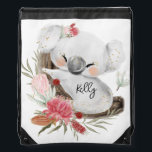 Cute Baby Koala Gold Speckle Custom Name      Drawstring Bag<br><div class="desc">Featuring cute baby koala and flower wreath with gold speckles. Ideal for a birthday gift, nursery decor, kids room art, home decor, and other occasions. Easy customization of your kids name and font using the "Personalization button". You can also "Transfer design to a product" on other Zazzle products and adjust...</div>