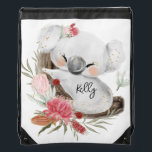 Cute Baby Koala Gold Speckle Custom Name      Drawstring Bag<br><div class="desc">Featuring cute baby koala and flower wreath with gold speckles. Ideal for a birthday gift, nursery decor, kids room art, home decor, and other occasions. Easy customization of your kids name and font using the "Personalization button". You can also "Transfer design to a product" on other Zazzle products and adjust...</div>