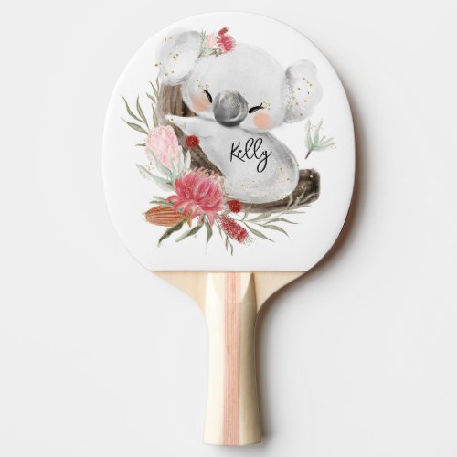 Cute Baby Koala Gold Speckle Custom Name          Ping Pong Paddle