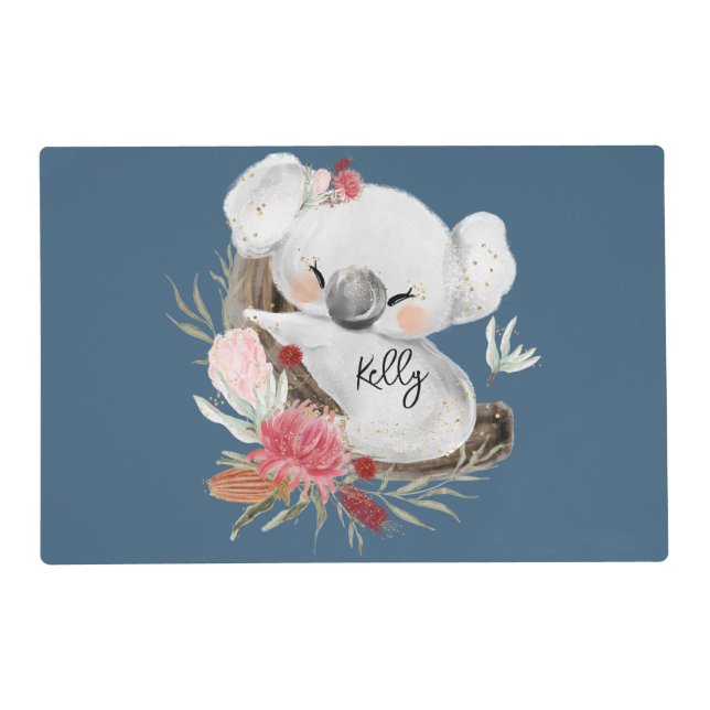 Cute Baby Koala Gold Speckle Custom Name           Placemat (Front)