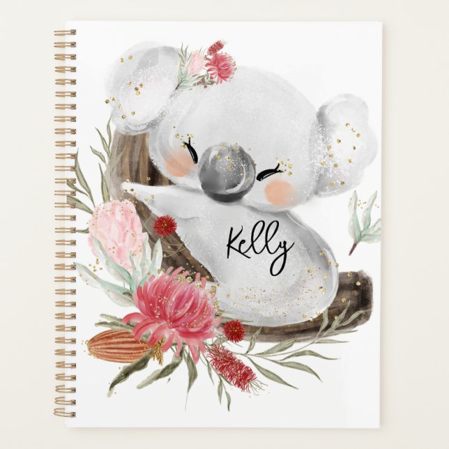 Cute Baby Koala Gold Speckle Custom Name          Planner (Front)