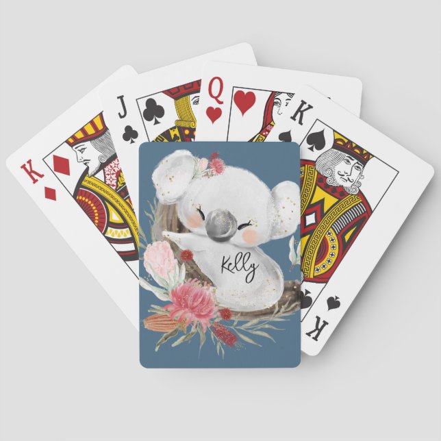 Cute Baby Koala Gold Speckle Custom Name         Poker Cards (Back)