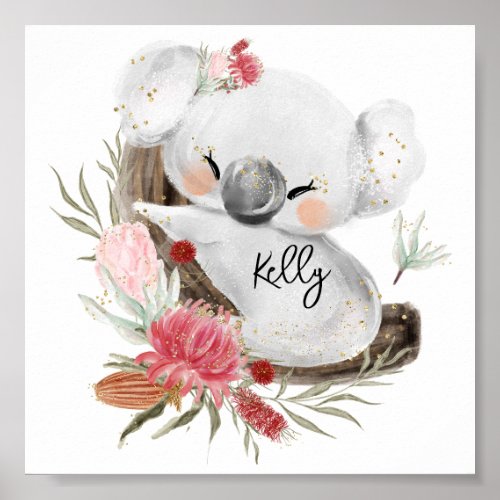 Cute Baby Koala Gold Speckle Custom Name      Poster