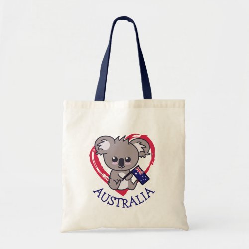 Cute baby koala holding Aussie flag  heart Tote Bag