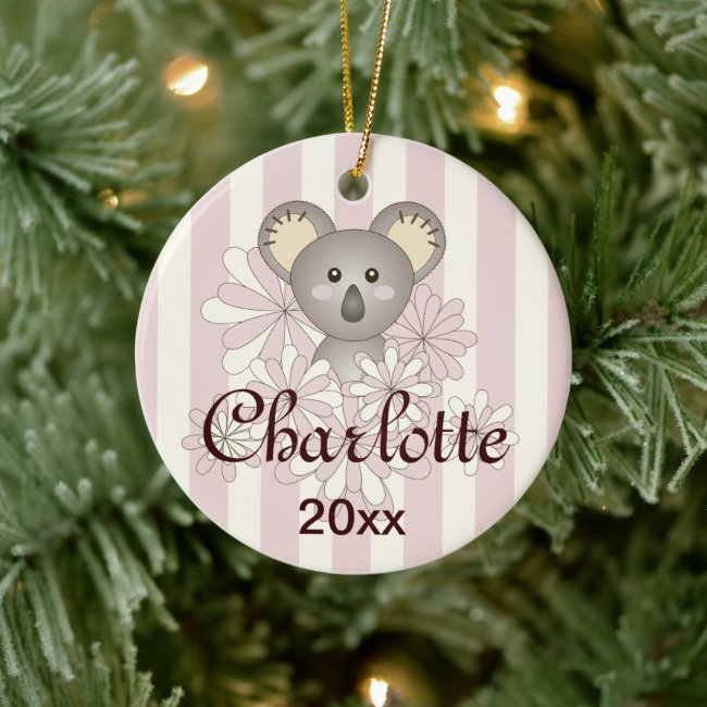 Cute Baby Koala Pastel Pink Stripe Girl Christmas
