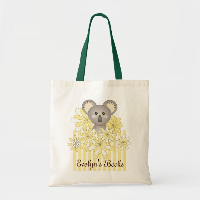 Cute Baby Koala Personalized Kids Yellow Striped Tote Bag
