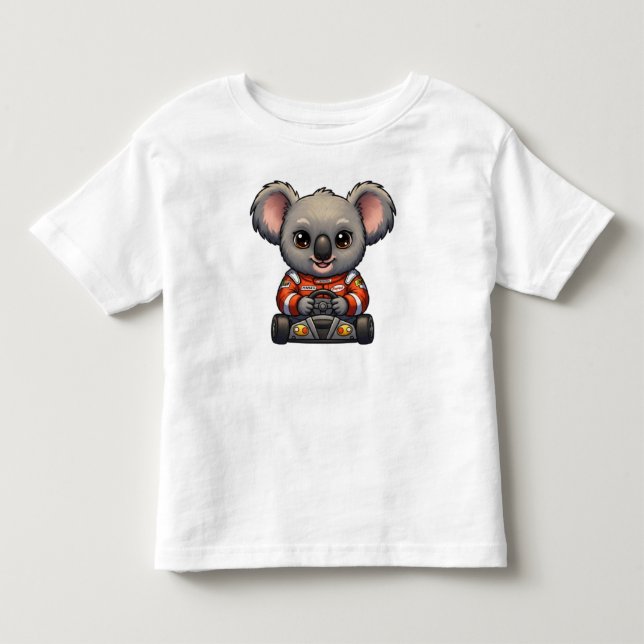 Cute Baby Koala Race Car Driver Toddler T-shirt (Front)