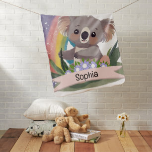 Cute Baby Koala Rainbow Custom Name Baby Blanket