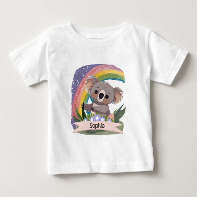 Cute Baby Koala Rainbow Custom Name Baby T-Shirt (Front)