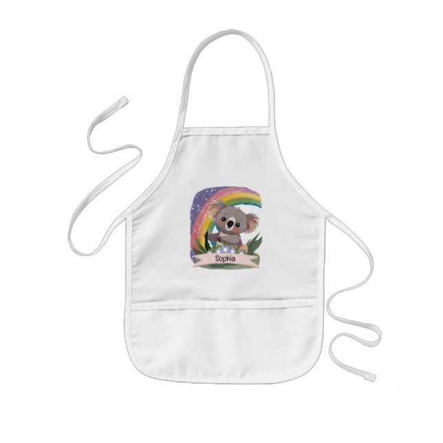 Cute Baby Koala Rainbow Custom Name Kids' Apron (Front)