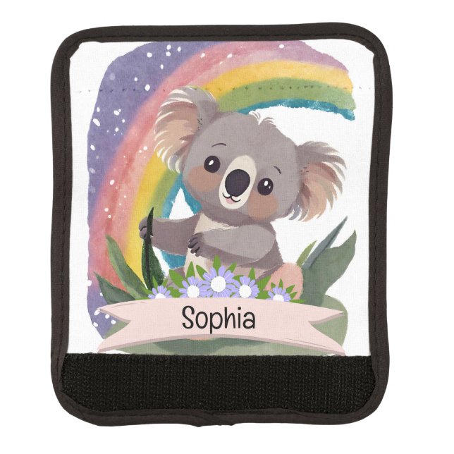 Cute Baby Koala Rainbow Custom Name Luggage Handle Wrap (Front)