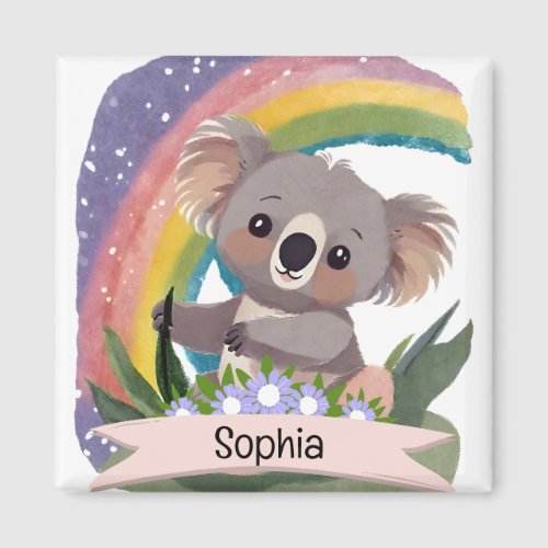 Cute Baby Koala Rainbow Custom Name Magnet