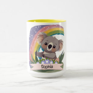 Cute Baby Koala Rainbow Custom Name Mug