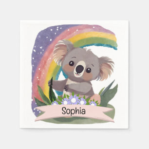 Cute Baby Koala Rainbow Custom Name Napkins