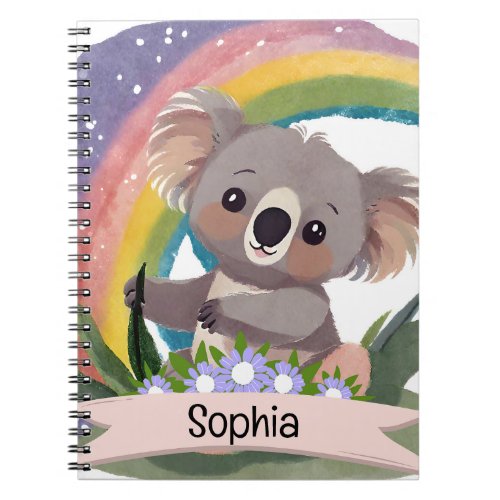 Cute Baby Koala Rainbow Custom Name Notebook