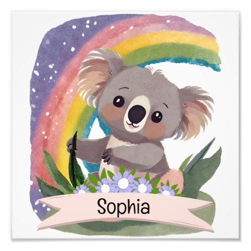 Cute Baby Koala Rainbow Custom Name Photo Print