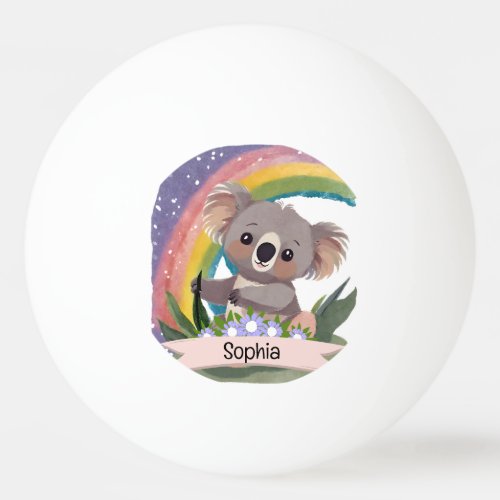 Cute Baby Koala Rainbow Custom Name Ping Pong Ball
