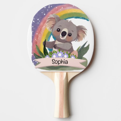Cute Baby Koala Rainbow Custom Name Ping Pong Paddle