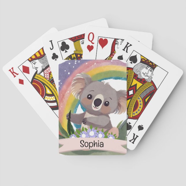 Cute Baby Koala Rainbow Custom Name Poker Cards (Back)