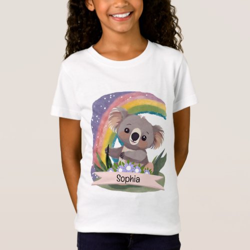 Cute Baby Koala Rainbow Custom Name T_Shirt