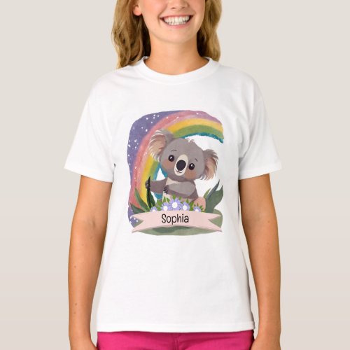 Cute Baby Koala Rainbow Custom Name T_Shirt