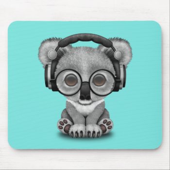 Cute Baby Koala Wearing Headphones Mouse Pad by crazycreatures at Zazzle