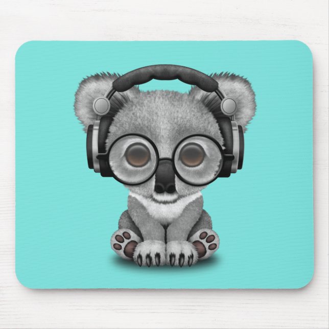 Cute Baby Koala Wearing Headphones Mouse Pad (Front)