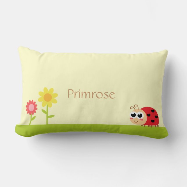 Cute Baby Ladybug with heart spots in a garden Lumbar Pillow (Front)