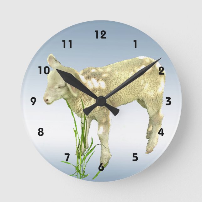 Cute Baby Lamb and Blue Sky Wall Clock (Front)