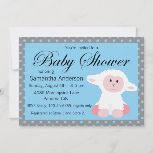 Cute Baby Lamb and Polka Dots Baby Shower Invitation