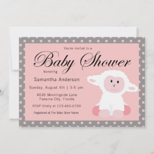 Cute Baby Lamb and Polka Dots Baby Shower Invitation