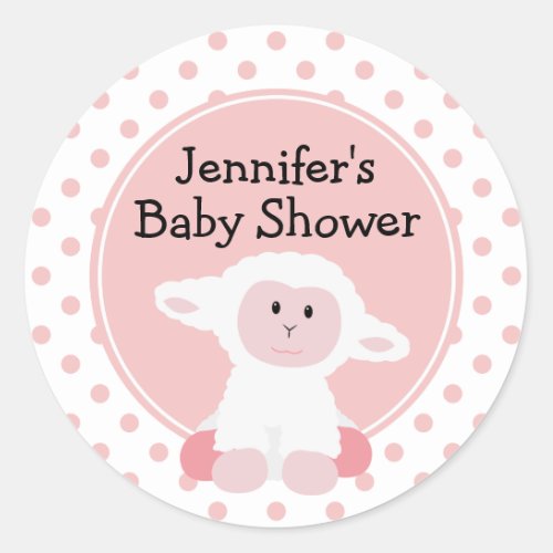 Cute Baby Lamb and Polka Dots Personalized Classic Round Sticker