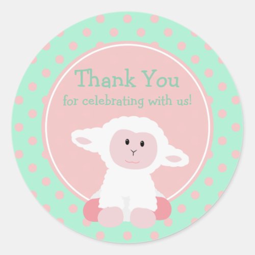 Cute Baby Lamb and Polka Dots Thank You Classic Round Sticker