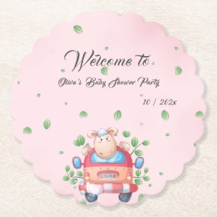 Cute Baby Lamb Baby Shower Paper Coaster