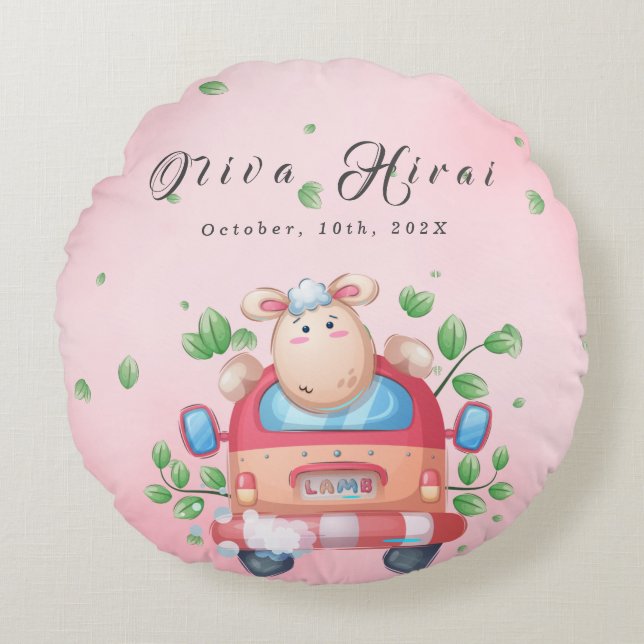 Cute Baby Lamb Baby Shower Round Pillow (Front)