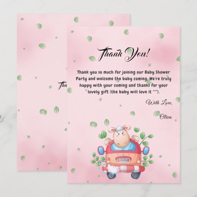 Cute Baby Lamb Baby Shower Thank You Card (Front/Back)