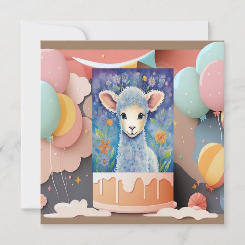 Cute Baby Lamb Birthday Invitation