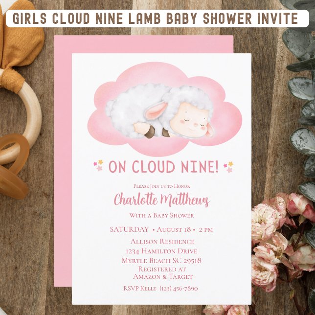 Cute Baby Lamb Cloud Nine 9  Baby Shower  Invitation (Creator Uploaded)
