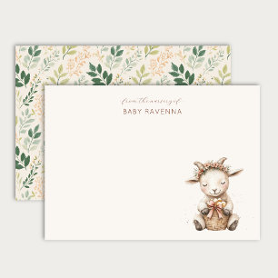 Cute Baby Lamb Flower Crown Woodland Animal Thanks Note Card
